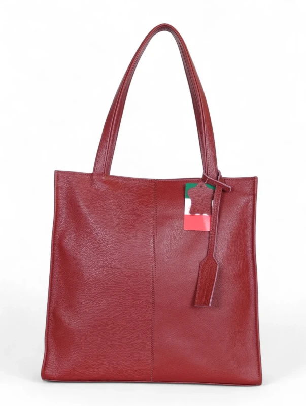 VERA PELLE Bordowa skórzana torebka damska | A4 | Made in Italy | Skóra naturalna