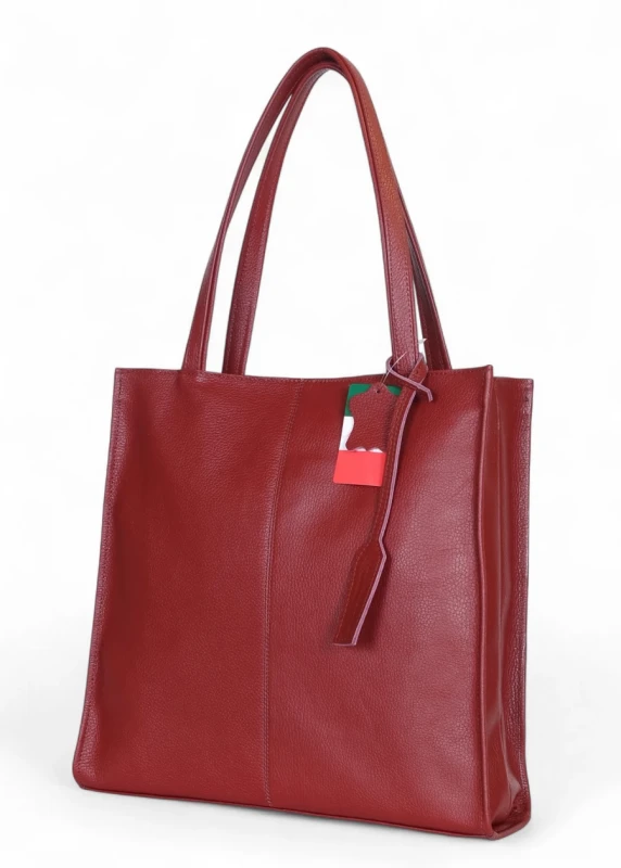 VERA PELLE Bordowa skórzana torebka damska | A4 | Made in Italy | Skóra naturalna