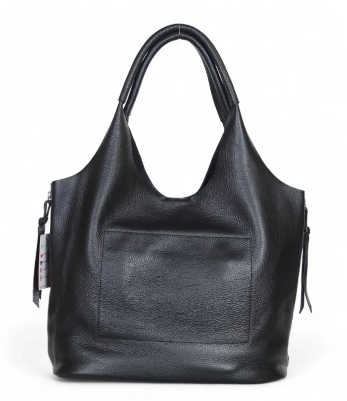 VERA PELLE Włoska czarna skórzana torebka shopper 2w1 Skóra naturalna