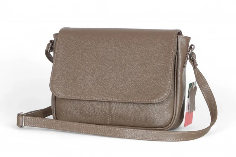 Vera Pelle – skórzana listonoszka z włoskiej skóry naturalnej Taupe