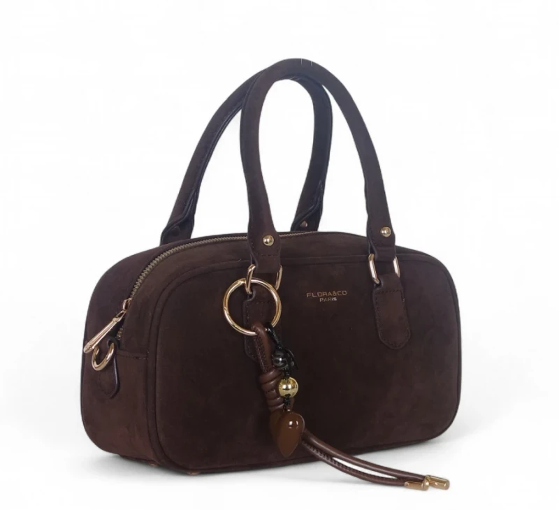 Torebka damska FLORA&amp;CO Paris kuferek czekoladowy zamszowy – modna torebka jesień zima 2025/26