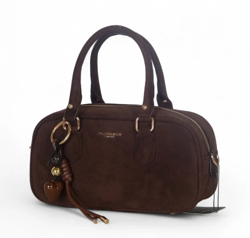 Torebka damska FLORA&amp;CO Paris kuferek czekoladowy zamszowy – modna torebka jesień zima 2025/26
