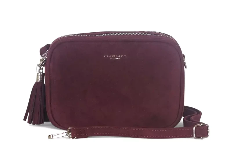 Torebka listonoszka Flora&amp;Co Paris – bordowa torebka damska zamszowa, dwukomorowa, nowa kolekcja Jesień Zima 2025/26