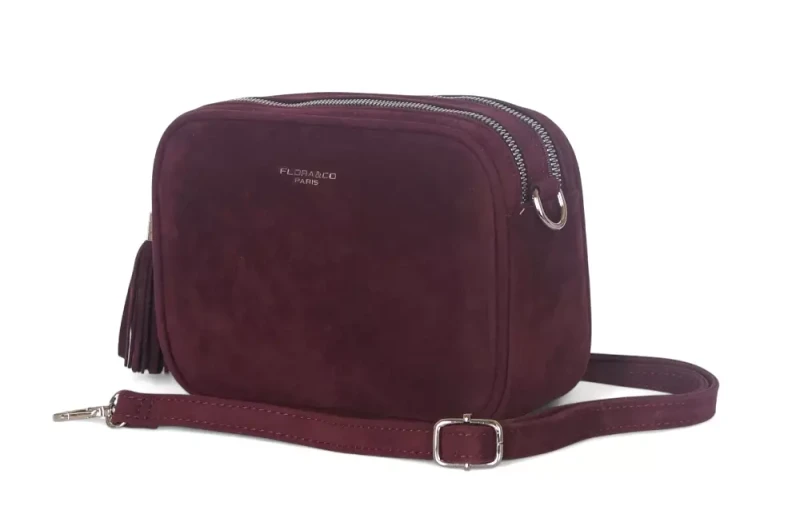Torebka listonoszka Flora&amp;Co Paris – bordowa torebka damska zamszowa, dwukomorowa, nowa kolekcja Jesień Zima 2025/26