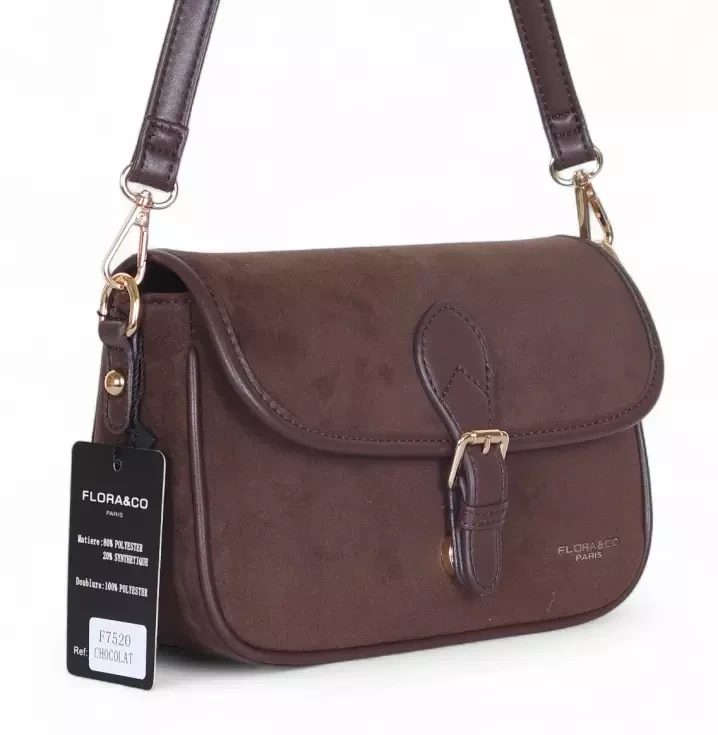 Torebka listonoszka Flora&amp;Co Paris – zamszowa torebka damska z ekoskóry, dwa paski, nowa kolekcja Jesień Zima 2025/26