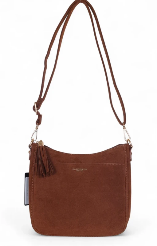 Torebka damska Flora&amp;Co Paris – brązowa zamszowa listonoszka z frędzlem