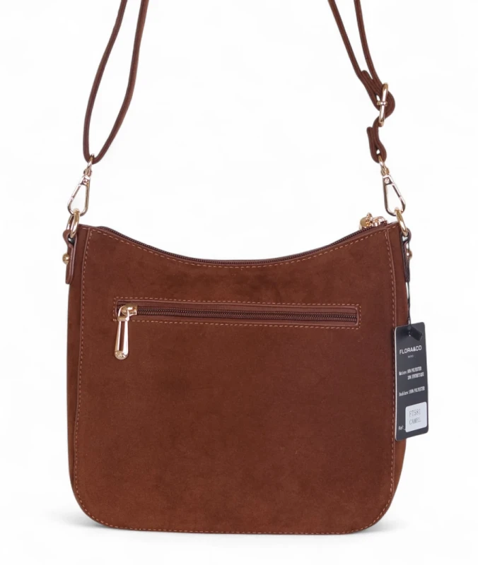 Torebka damska Flora&amp;Co Paris – brązowa zamszowa listonoszka z frędzlem