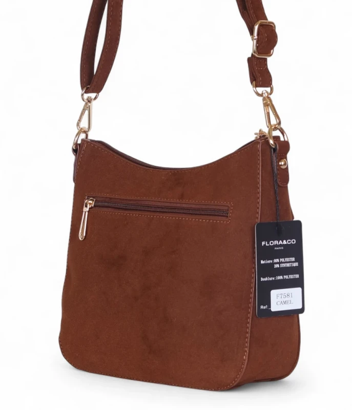 Torebka damska Flora&amp;Co Paris – brązowa zamszowa listonoszka z frędzlem