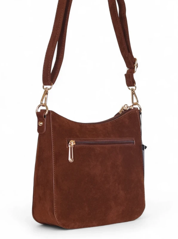 Torebka damska Flora&amp;Co Paris – brązowa zamszowa listonoszka z frędzlem