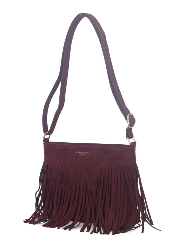 Torebka damska Flora&amp;Co Paris – bordowa zamszowa listonoszka z frędzlami