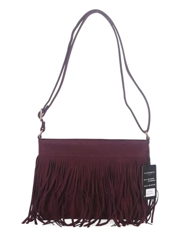 Torebka damska Flora&amp;Co Paris – bordowa zamszowa listonoszka z frędzlami