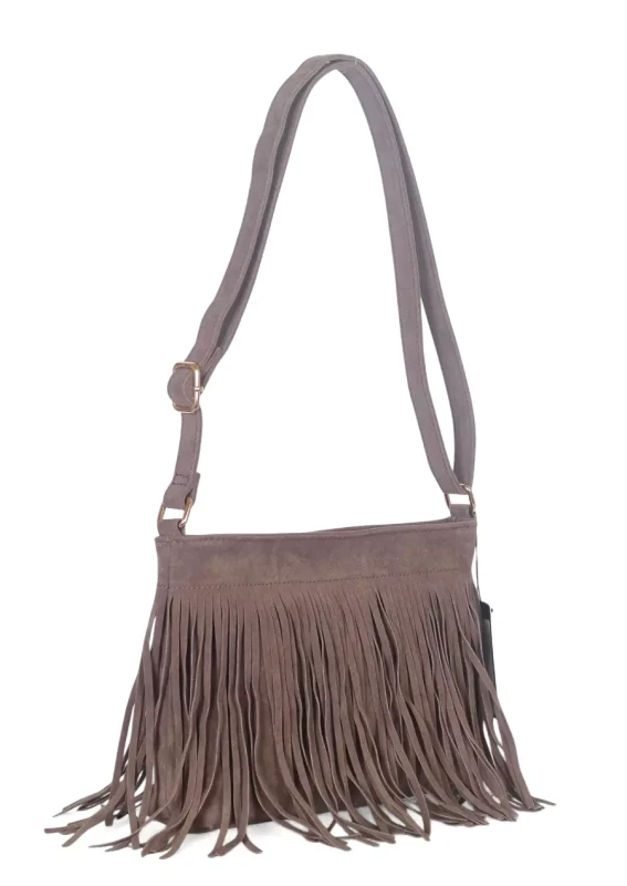 Torebka damska Flora&amp;Co Paris – zamszowa listonoszka z frędzlami Taupe