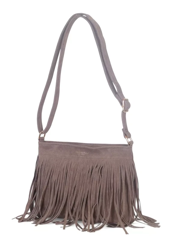 Torebka damska Flora&amp;Co Paris – zamszowa listonoszka z frędzlami Taupe