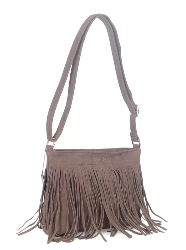 Torebka damska Flora&amp;Co Paris – zamszowa listonoszka z frędzlami Taupe