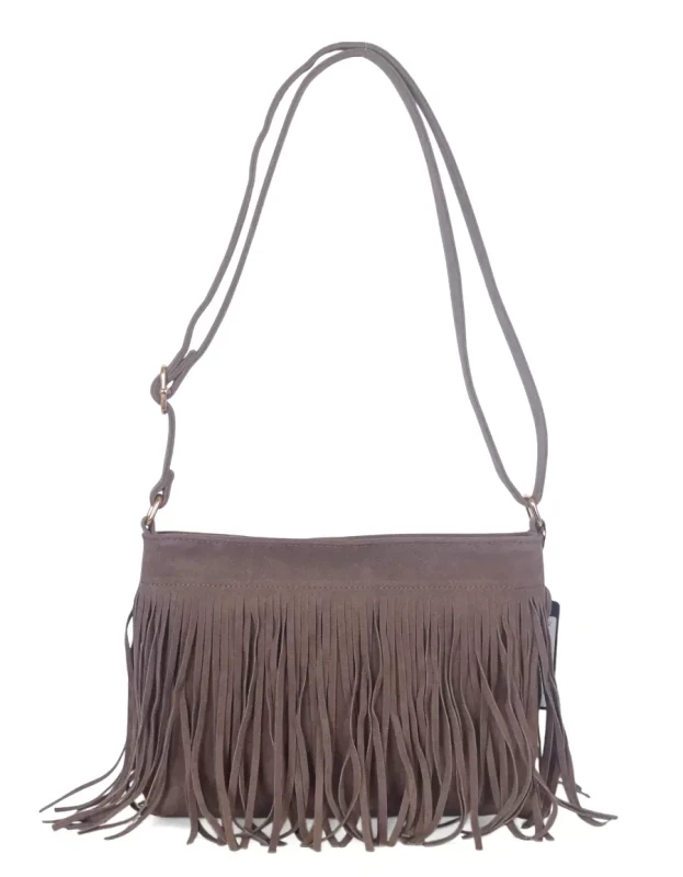 Torebka damska Flora&amp;Co Paris – zamszowa listonoszka z frędzlami Taupe