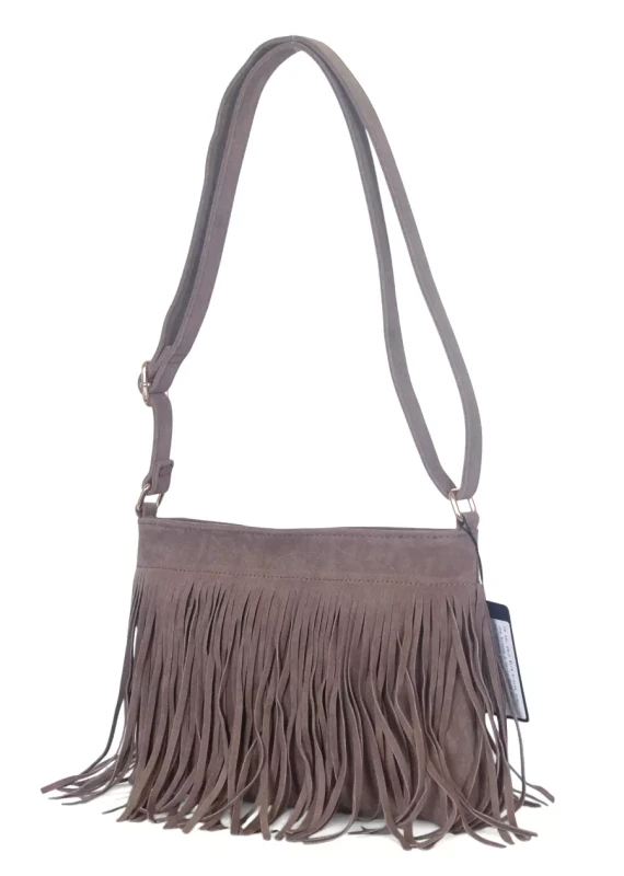 Torebka damska Flora&amp;Co Paris – zamszowa listonoszka z frędzlami Taupe