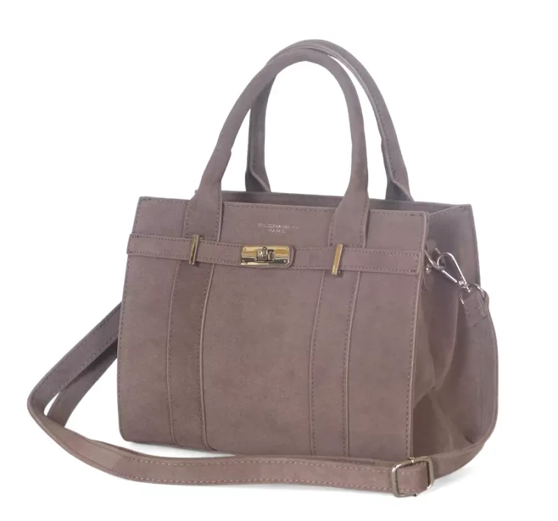 Torebka damska Flora&amp;Co – zamszowy kuferek z paskiem Taupe
