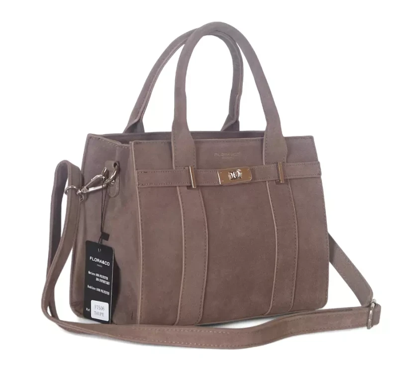 Torebka damska Flora&amp;Co – zamszowy kuferek z paskiem Taupe