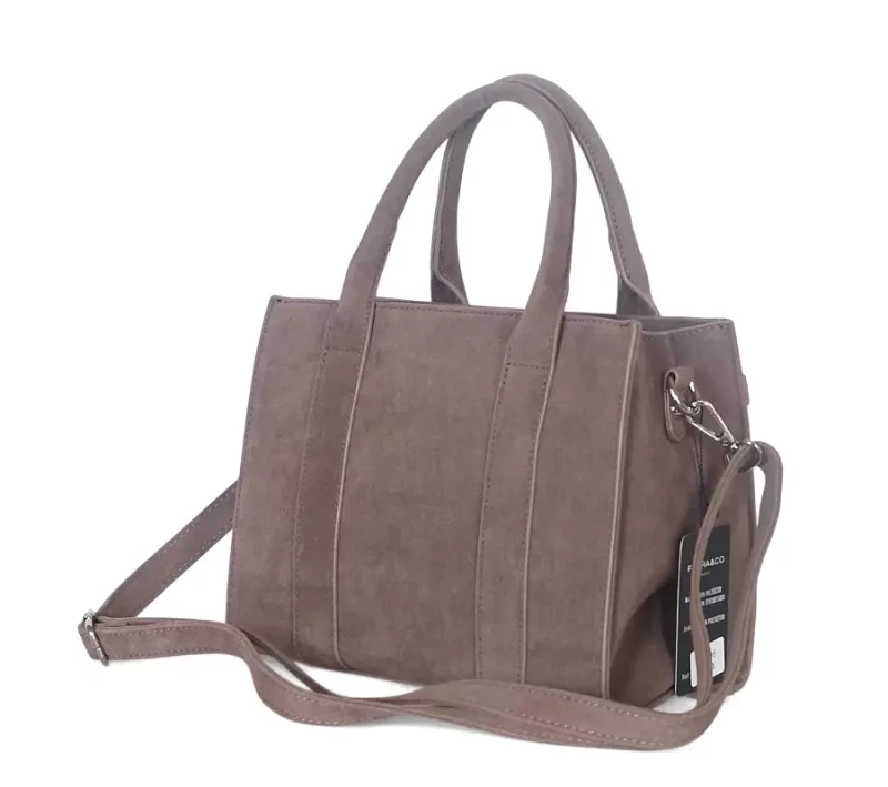 Torebka damska Flora&amp;Co – zamszowy kuferek z paskiem Taupe
