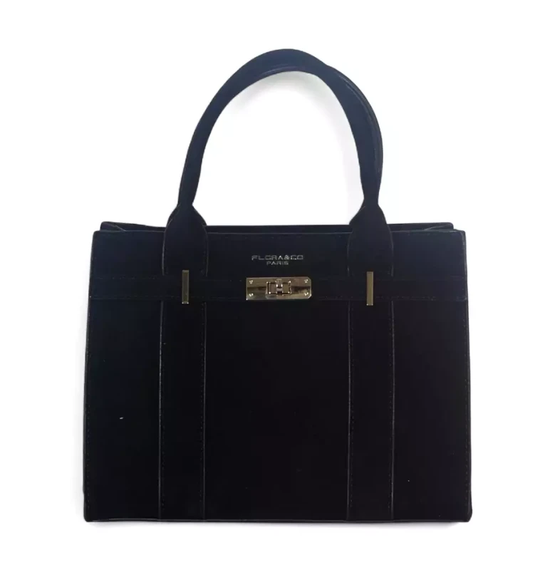 Torebka damska Flora&amp;Co – czarny zamszowy kuferek z paskiem