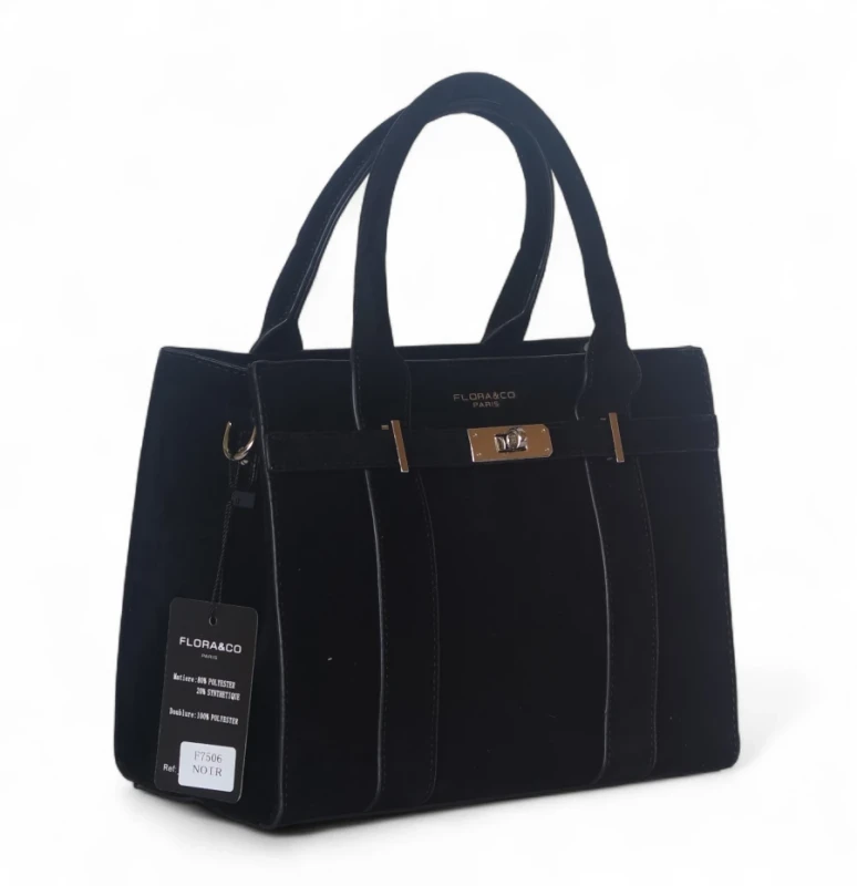 Torebka damska Flora&amp;Co – czarny zamszowy kuferek z paskiem