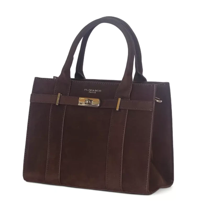 Torebka damska Flora&amp;Co – czekoladowy zamszowy kuferek z paskiem