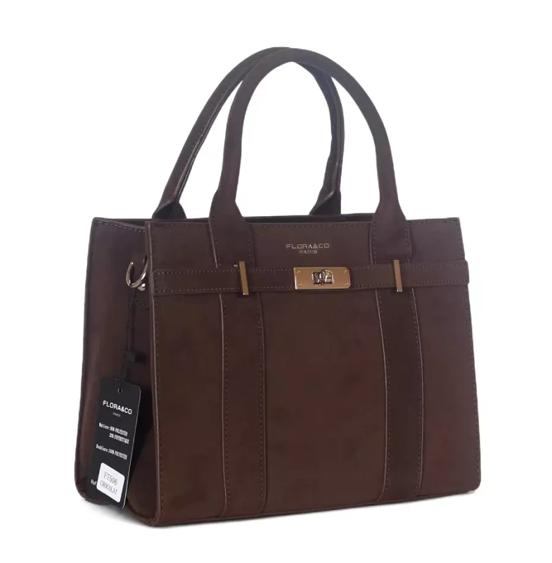 Torebka damska Flora&amp;Co – czekoladowy zamszowy kuferek z paskiem