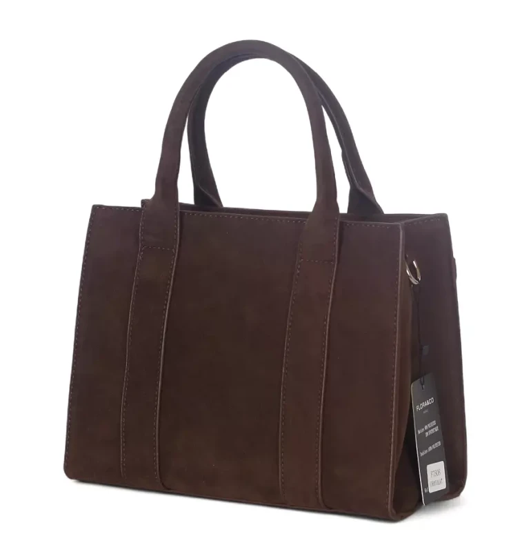 Torebka damska Flora&amp;Co – czekoladowy zamszowy kuferek z paskiem