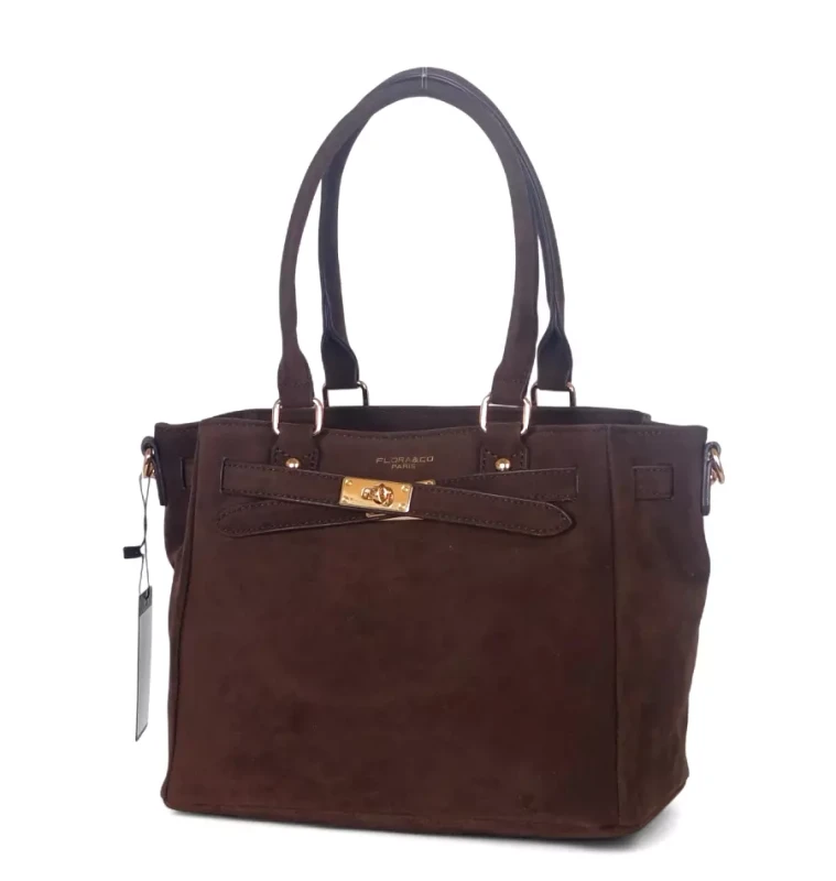 Torebka damska Flora&amp;Co – zgrabny czekoladowy shopper z zamszu ekologicznego