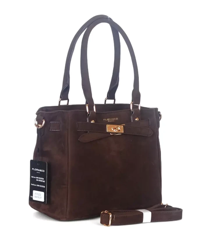 Torebka damska Flora&amp;Co – zgrabny czekoladowy shopper z zamszu ekologicznego