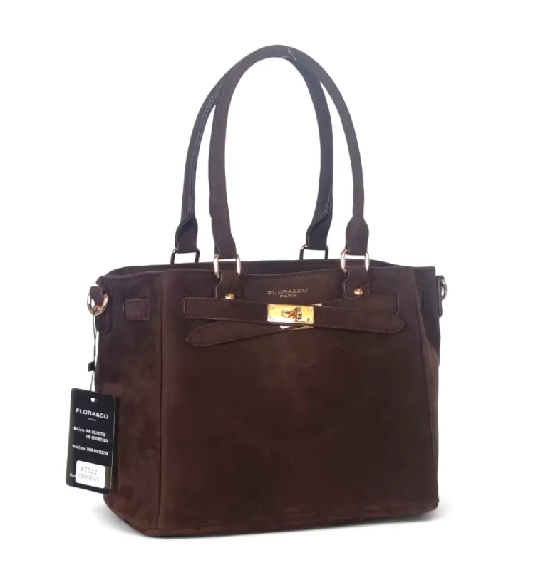 Torebka damska Flora&amp;Co – zgrabny czekoladowy shopper z zamszu ekologicznego