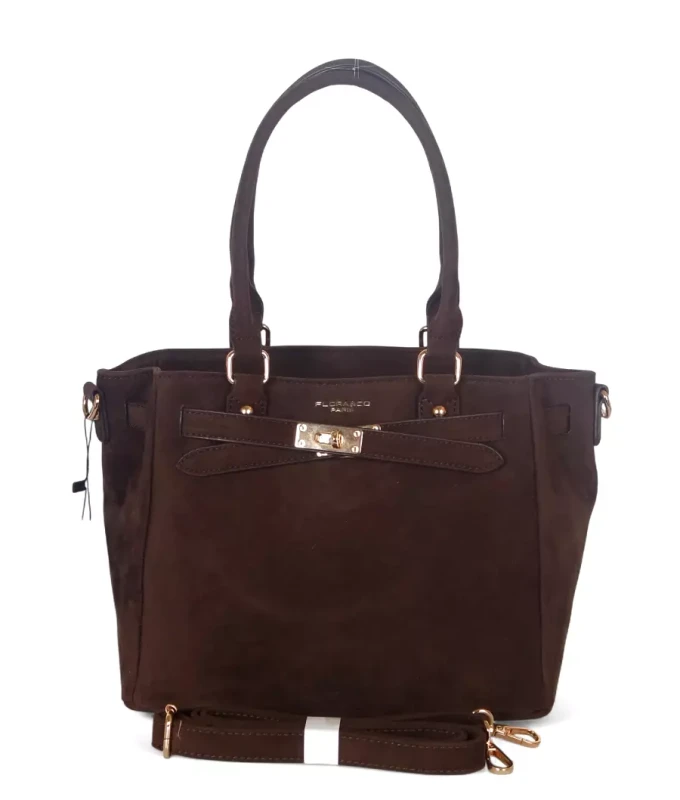 Torebka damska Flora&amp;Co – zgrabny czekoladowy shopper z zamszu ekologicznego