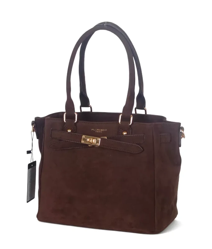 Torebka damska Flora&amp;Co – zgrabny czekoladowy shopper z zamszu ekologicznego