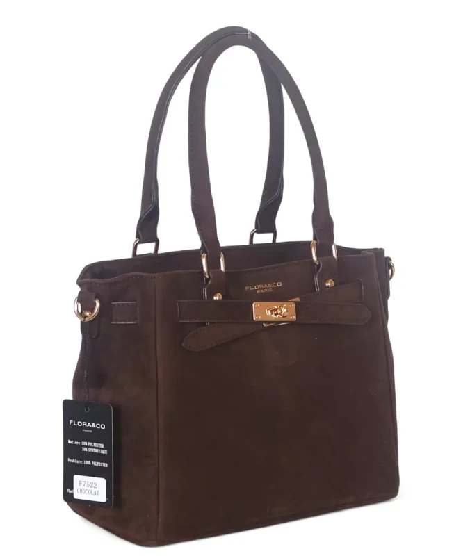 Torebka damska Flora&amp;Co – zgrabny czekoladowy shopper z zamszu ekologicznego