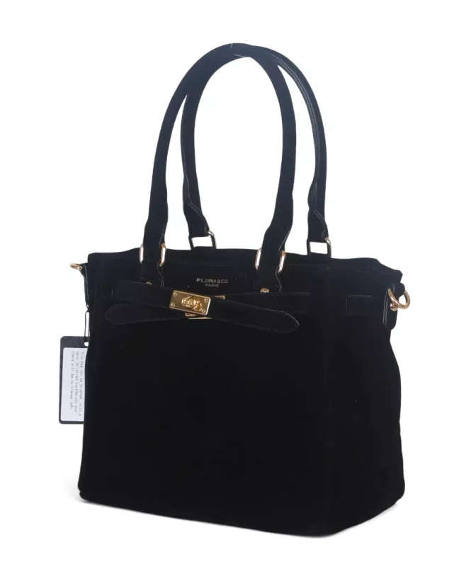 Torebka damska Flora&amp;Co – zgrabny czarny shopper z zamszu ekologicznego