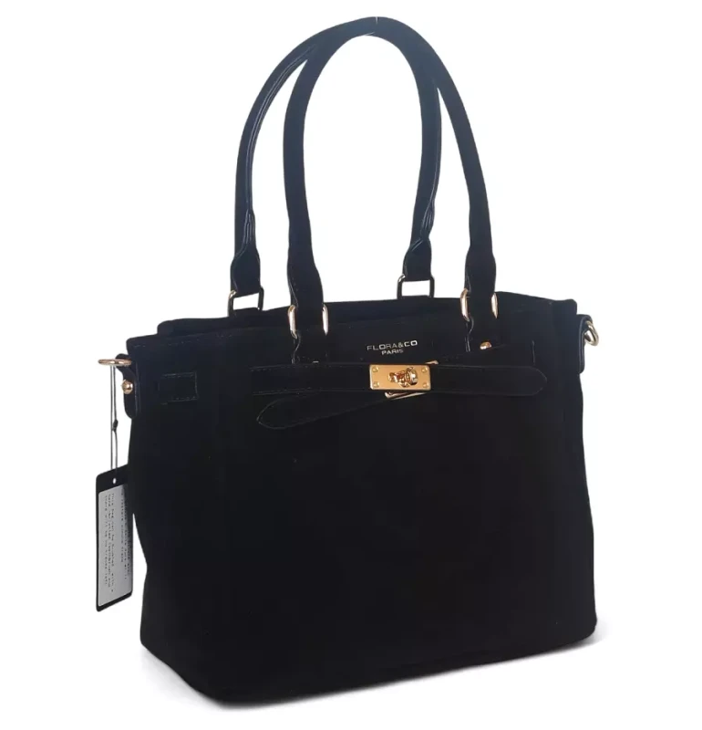 Torebka damska Flora&amp;Co – zgrabny czarny shopper z zamszu ekologicznego