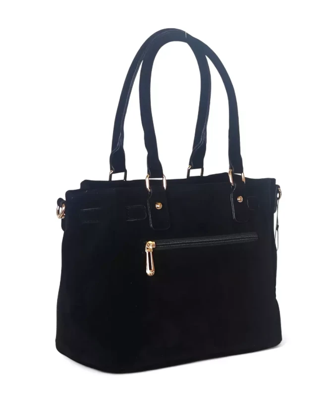 Torebka damska Flora&amp;Co – zgrabny czarny shopper z zamszu ekologicznego