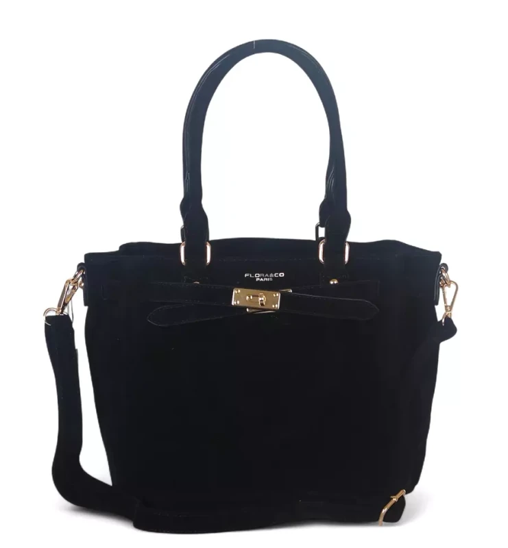 Torebka damska Flora&amp;Co – zgrabny czarny shopper z zamszu ekologicznego