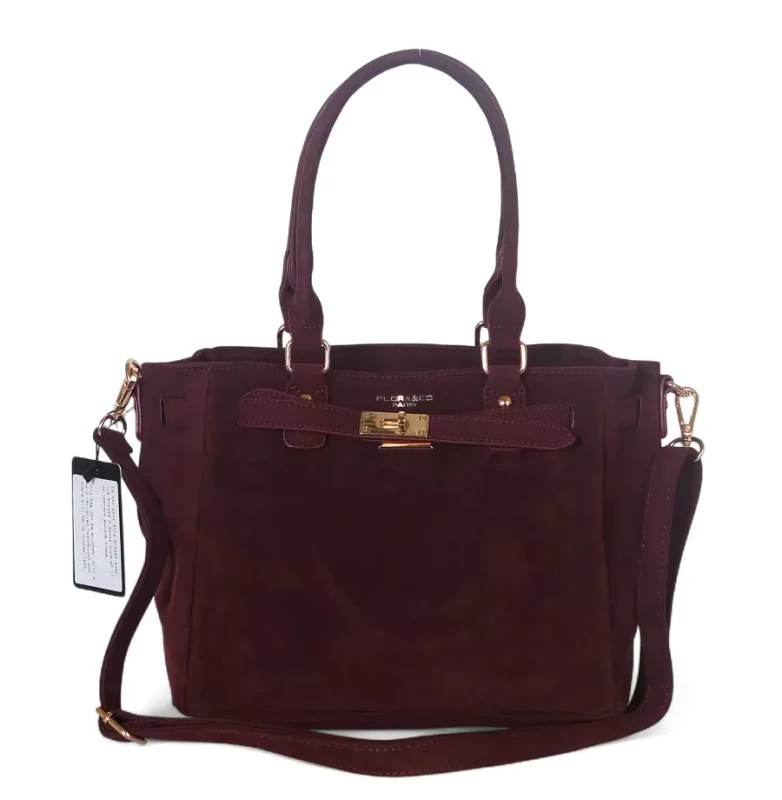 Torebka damska Flora&amp;Co – zgrabny bordowy shopper z zamszu ekologicznego