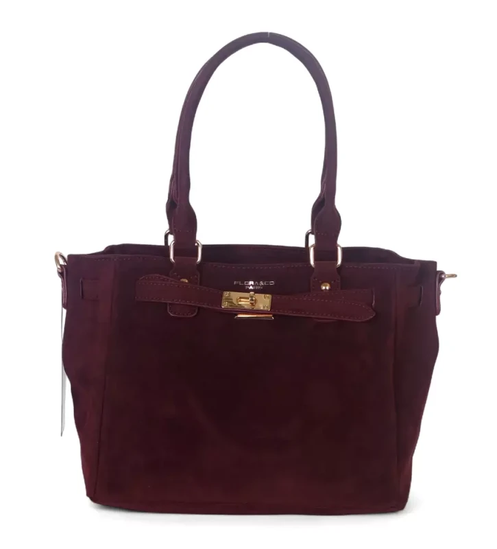 Torebka damska Flora&amp;Co – zgrabny bordowy shopper z zamszu ekologicznego