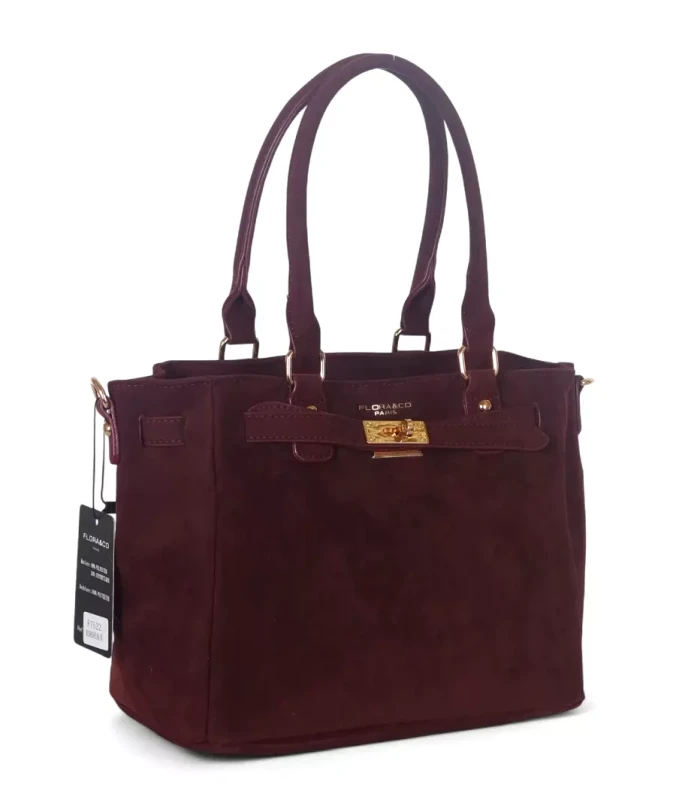 Torebka damska Flora&amp;Co – zgrabny bordowy shopper z zamszu ekologicznego