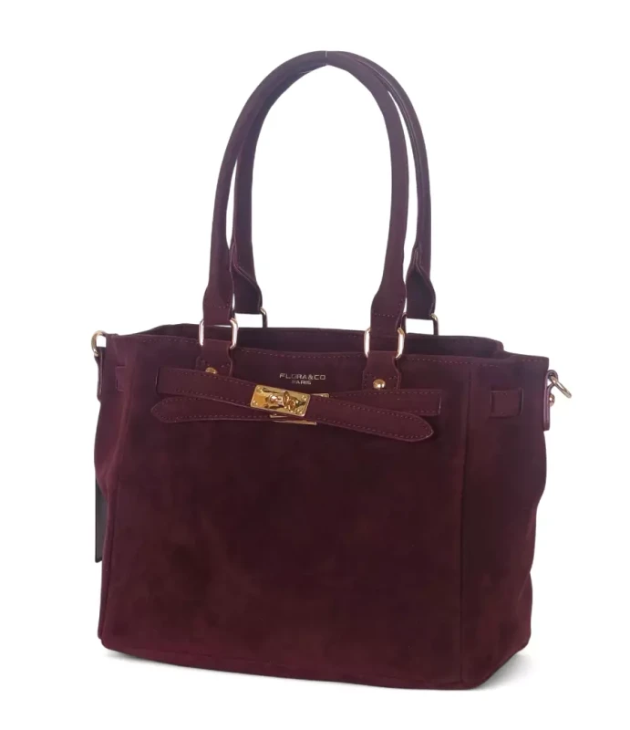 Torebka damska Flora&amp;Co – zgrabny bordowy shopper z zamszu ekologicznego