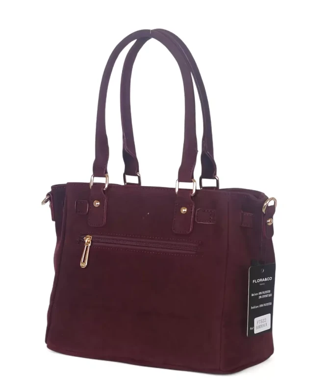 Torebka damska Flora&amp;Co – zgrabny bordowy shopper z zamszu ekologicznego