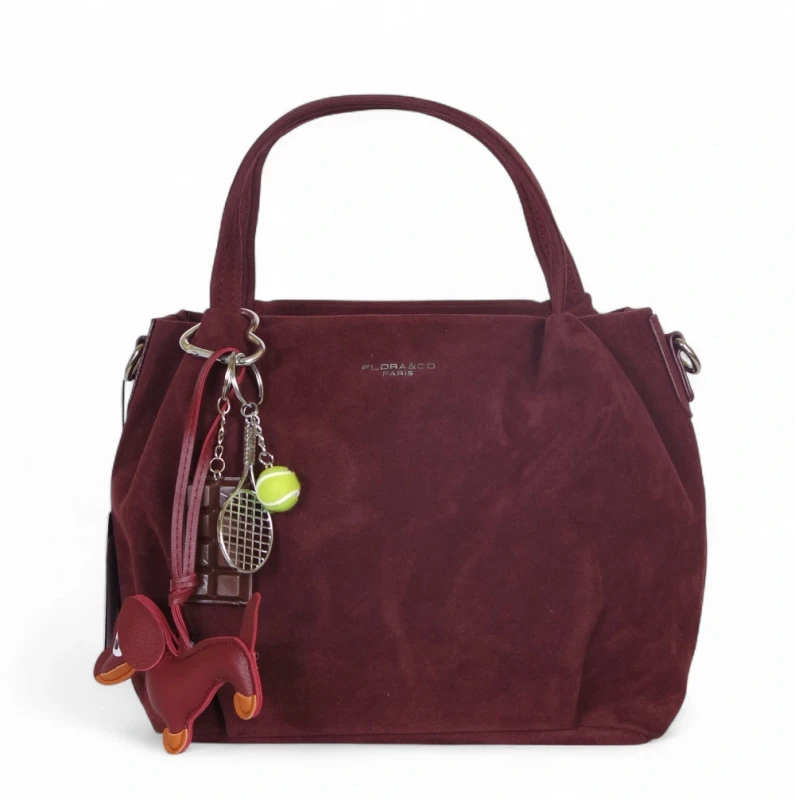 Torebka damska Flora&amp;Co – elegancki bordowy mini shopper z zamszu ekologicznego