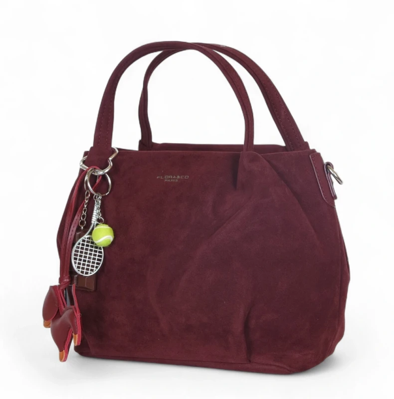 Torebka damska Flora&amp;Co – elegancki bordowy mini shopper z zamszu ekologicznego