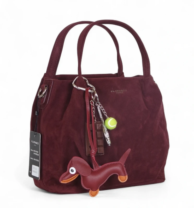 Torebka damska Flora&amp;Co – elegancki bordowy mini shopper z zamszu ekologicznego