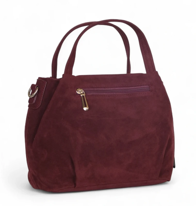 Torebka damska Flora&amp;Co – elegancki bordowy mini shopper z zamszu ekologicznego