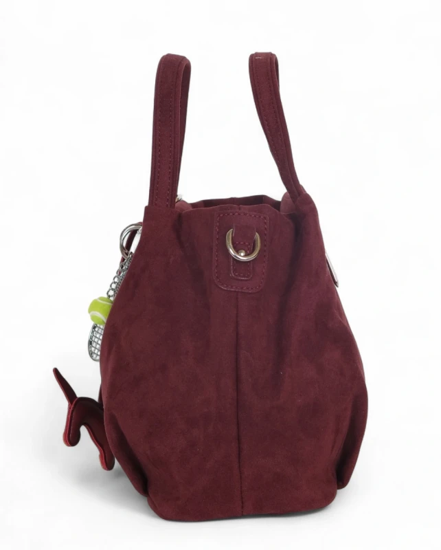 Torebka damska Flora&amp;Co – elegancki bordowy mini shopper z zamszu ekologicznego