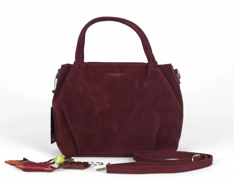 Torebka damska Flora&amp;Co – elegancki bordowy mini shopper z zamszu ekologicznego