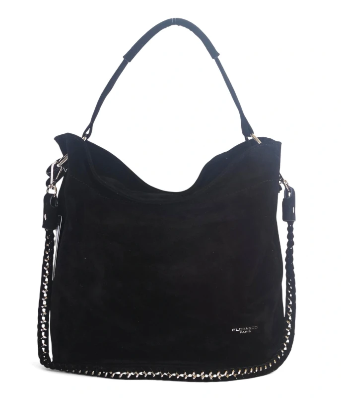 Czarna torebka damska Flora&amp;Co – elegancki worek z zamszu ekologicznego